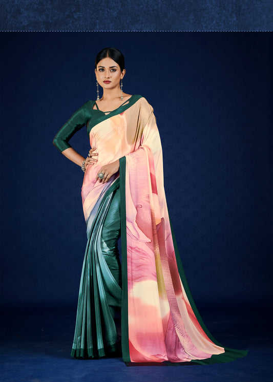Premium Soft Silky Natural Crepe Digital Printed Sari - jivora