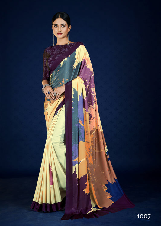 Premium Soft Silky Natural Crepe Digital Printed Sari - jivora