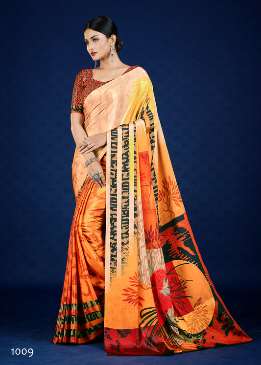 Premium Soft Silky Natural Crepe Digital Printed Sari - jivora
