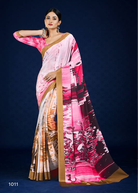 Premium Soft Silky Natural Crepe Digital Printed Sari - jivora