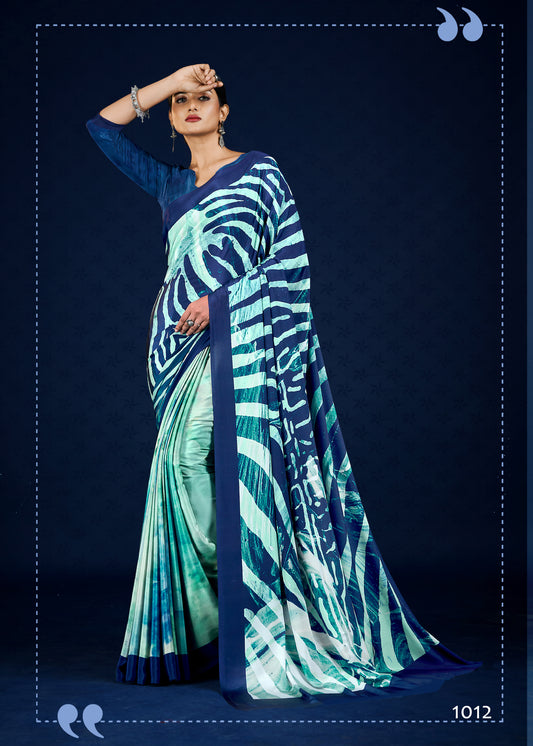 Premium Soft Silky Natural Crepe Digital Printed Sari - jivora