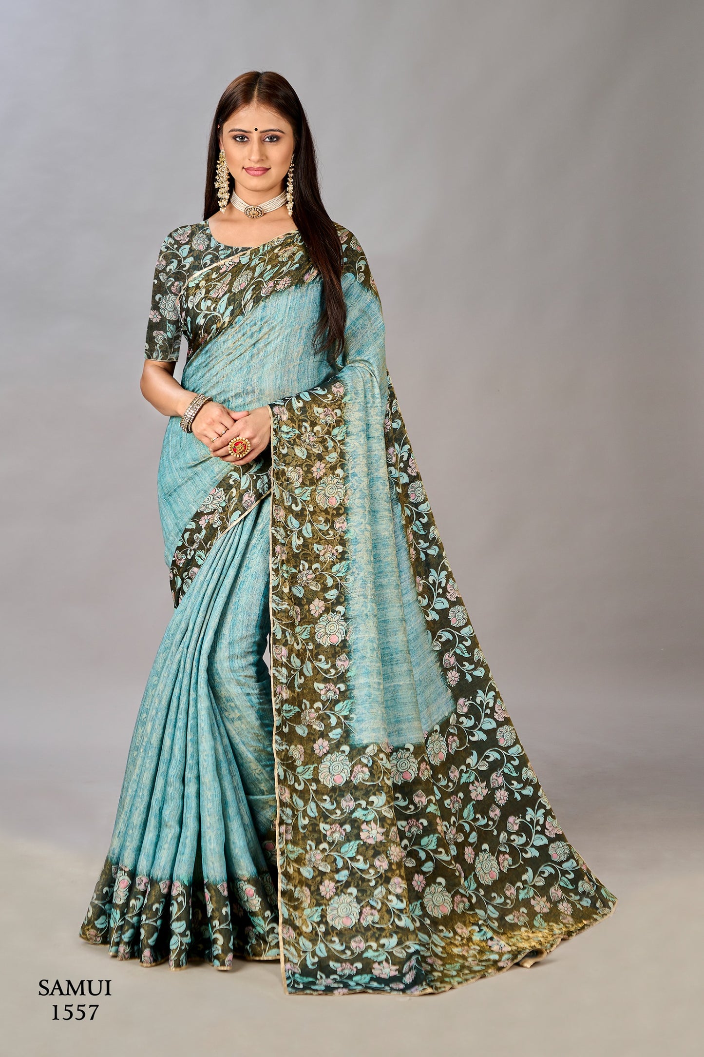 Premium Natural Silk High Definition Jacquard Zari Digital Printed Blouse With Saree - jivora