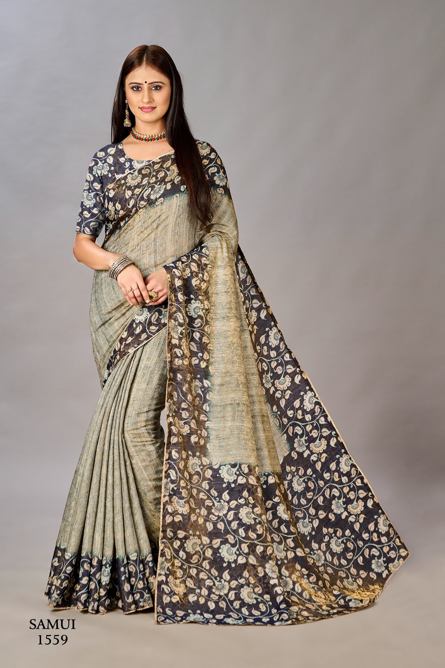 Premium Natural Silk High Definition Jacquard Zari Digital Printed Blouse With Saree - jivora