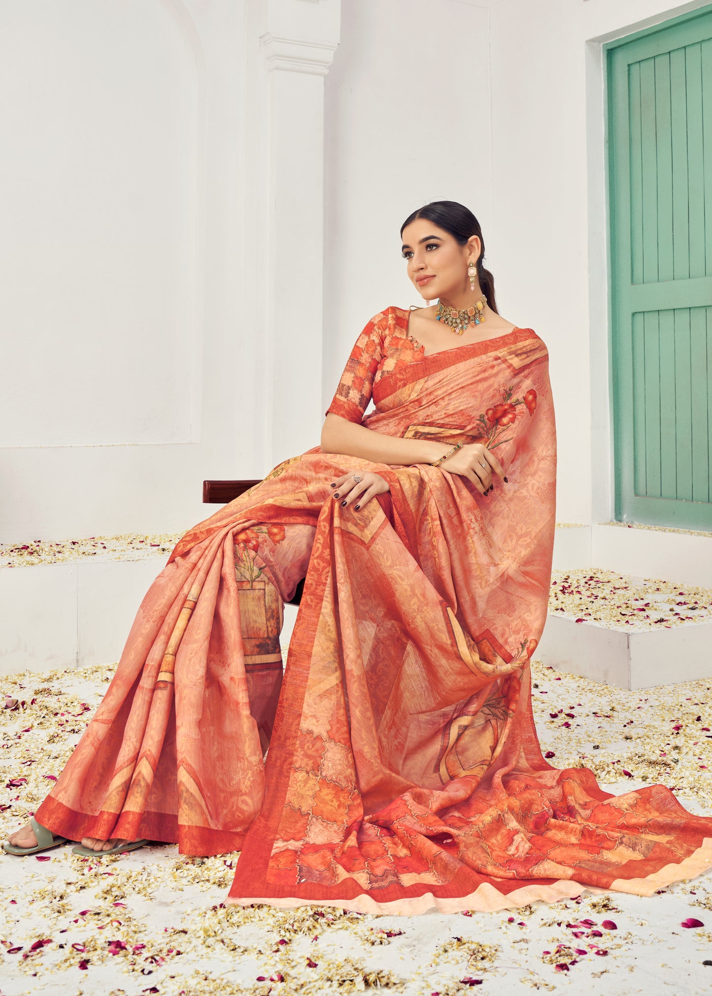 Premium Natural Silk Viscose With Pure Jacquard Zari Woven In the fabric Digital Printed Work Saree