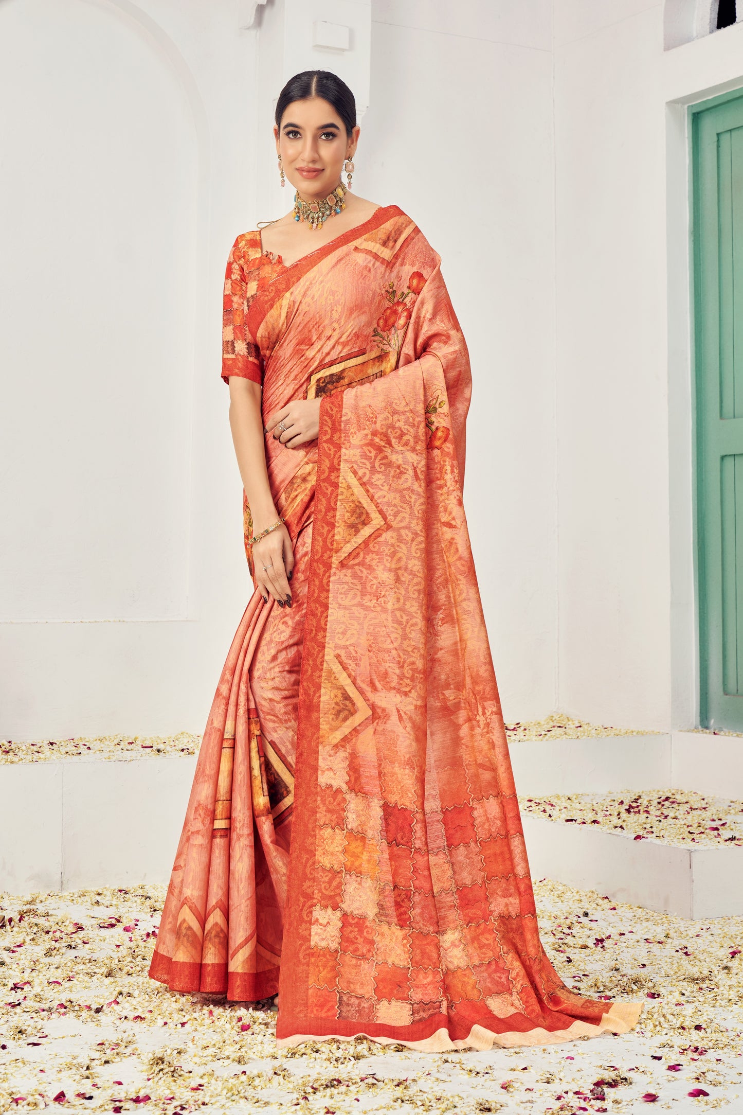 Premium Natural Silk Viscose With Pure Jacquard Zari Woven In the fabric Digital Printed Work Saree