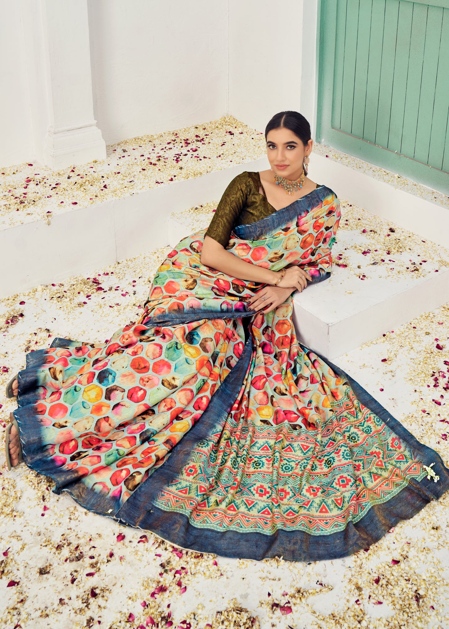 Premium Natural Silk Viscose With Pure Jacquard Zari Woven In the fabric Digital Printed Work Saree