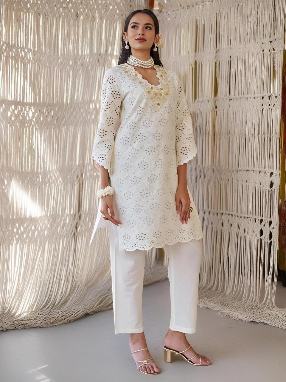 Chic cotton Chikankari Cutwork Cordinating set In Soothing Colors