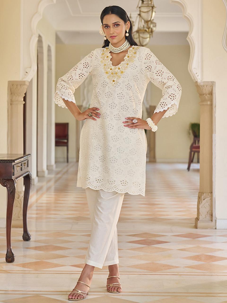 Chic cotton Chikankari Cutwork Cordinating set In Soothing Colors