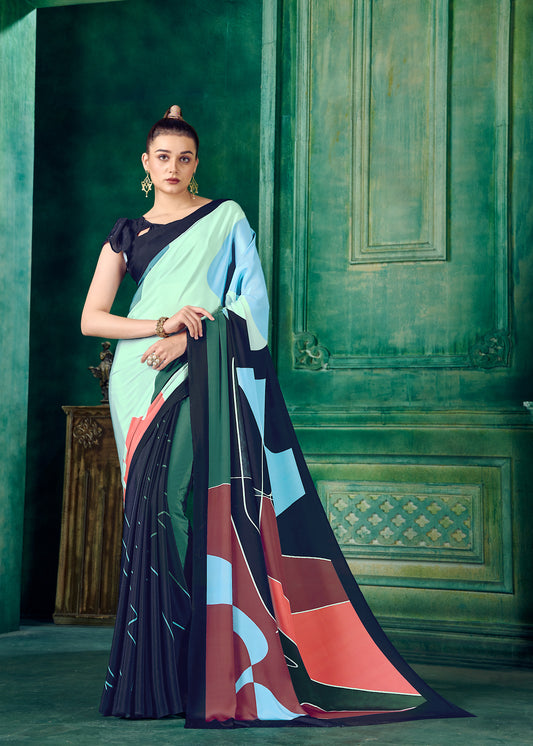 Premium Soft Silky Natural Crepe Digital Printed Sari - jivora