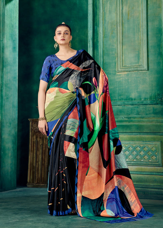 Premium Soft Silky Natural Crepe Digital Printed Sari - jivora