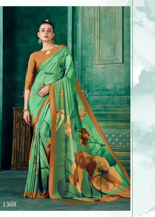 Premium Soft Silky Natural Crepe Digital Printed Sari - jivora