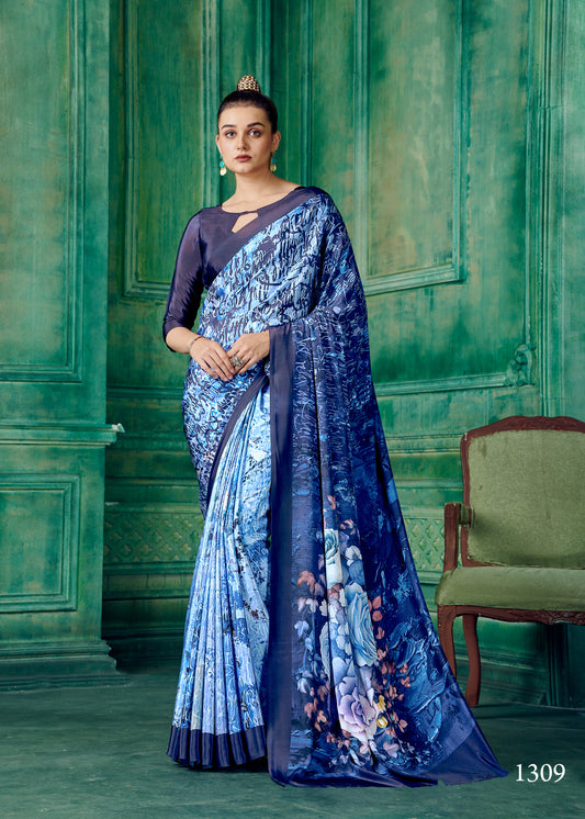 Premium Soft Silk Natural Crepe Digital Printed Sari - jivora