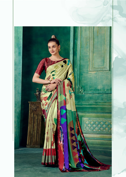 Premium Soft Silk Natural Crepe Digital Printed Sari - jivora
