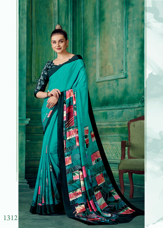 Premium Soft Silk Natural Crepe Digital Printed Sari - jivora