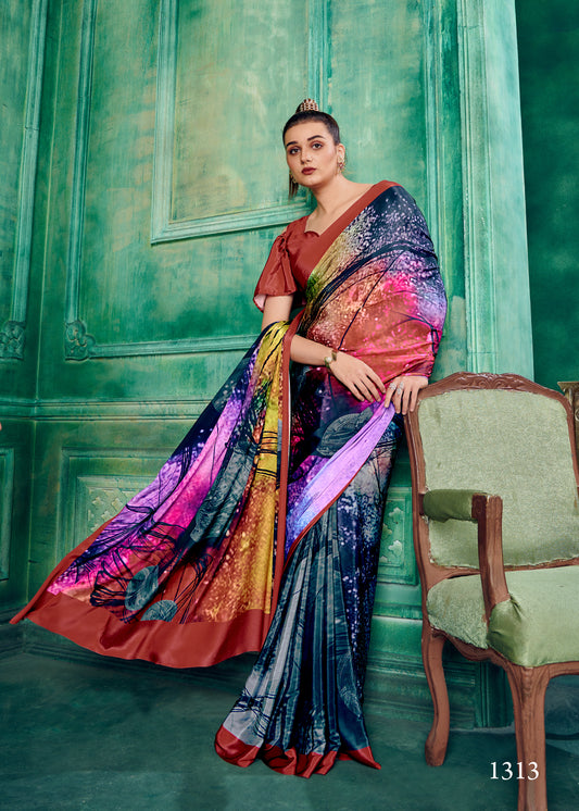 Premium Soft Silk Natural Crepe Digital Printed Sari - jivora