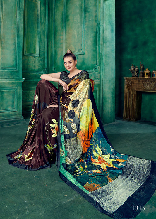 Premium Soft Silk Natural Crepe Digital Printed Sari - jivora