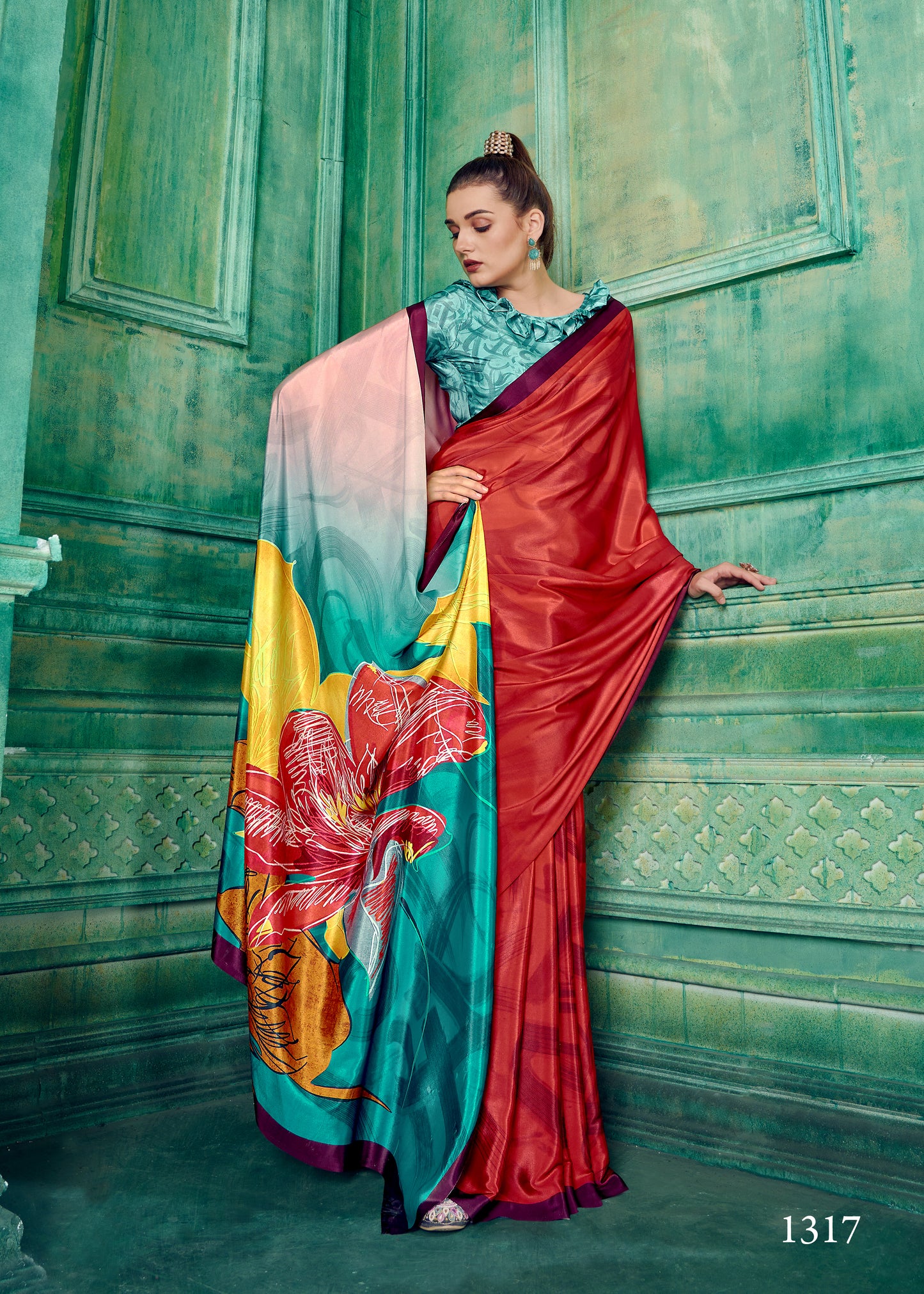 Premium Soft Silk Natural Crepe Digital Printed Sari - jivora