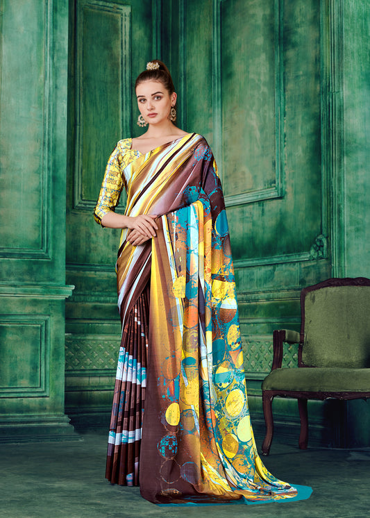 Premium Soft Silk Natural Crepe Digital Printed Sari - jivora