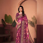 Elegant Wine Saree with Positional Floral Print & Foil Detailing