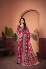 Elegant Wine Saree with Positional Floral Print & Foil Detailing