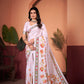 Graceful Off-White Saree with Positional Floral Print & Foil-Embellished Pallu