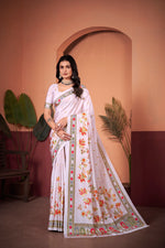 Graceful Off-White Saree with Positional Floral Print & Foil-Embellished Pallu