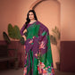 Regal Wine & Green Saree with Positional Floral Print & Foil-Embellished Pallu