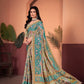 Elegant Beige & Blue Saree with Positional Floral Print & Foil Detailing