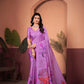 Elegant Lavender Saree with Positional Floral Print & Foil-Embellished Pallu