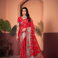 Radiant Tomato Red Saree with Positional Floral Print & Foil Detailing