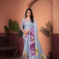 Graceful Lilac Grey Saree with Positional Floral Print & Foil Detailing