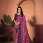 Radiant Magenta Saree with Positional Floral Print & Foil-Embellished Pallu