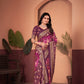 Elegant Wine Saree with Positional Floral Print & Foil Detailing