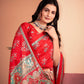 Radiant Tomato Red Saree with Positional Floral Print & Foil Detailing