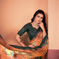 Sophisticated Rust Brown Saree with Positional Floral Print & Foil-Embellished Pallu