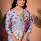 Graceful Lilac Grey Saree with Positional Floral Print & Foil Detailing