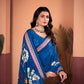 Exquisite Royal Blue Saree with Positional Floral Print & Foil-Embellished Pallu