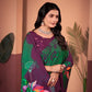 Regal Wine & Green Saree with Positional Floral Print & Foil-Embellished Pallu