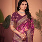 Elegant Wine Saree with Positional Floral Print & Foil Detailing