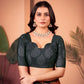 Sophisticated Rust Brown Saree with Positional Floral Print & Foil-Embellished Pallu