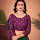 Regal Wine & Green Saree with Positional Floral Print & Foil-Embellished Pallu