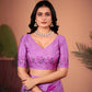 Elegant Lavender Saree with Positional Floral Print & Foil-Embellished Pallu