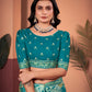 Mesmerizing Turkish Blue Saree with Positional Floral Print & Foil-Embellished Pallu
