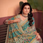 Elegant Beige & Blue Saree with Positional Floral Print & Foil Detailing