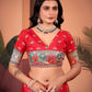 Radiant Tomato Red Saree with Positional Floral Print & Foil Detailing