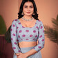 Graceful Lilac Grey Saree with Positional Floral Print & Foil Detailing