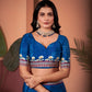 Exquisite Royal Blue Saree with Positional Floral Print & Foil-Embellished Pallu