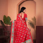 Radiant Tomato Red Saree with Positional Floral Print & Foil Detailing