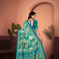 Mesmerizing Turkish Blue Saree with Positional Floral Print & Foil-Embellished Pallu