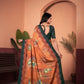 Sophisticated Rust Brown Saree with Positional Floral Print & Foil-Embellished Pallu